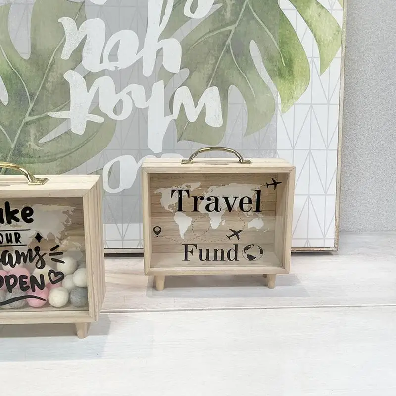 Money Saving Box Coin Saver Wooden Money Bank With Clear Window Reusable Cash Savings Case For Couples Friends Partners Children 5
