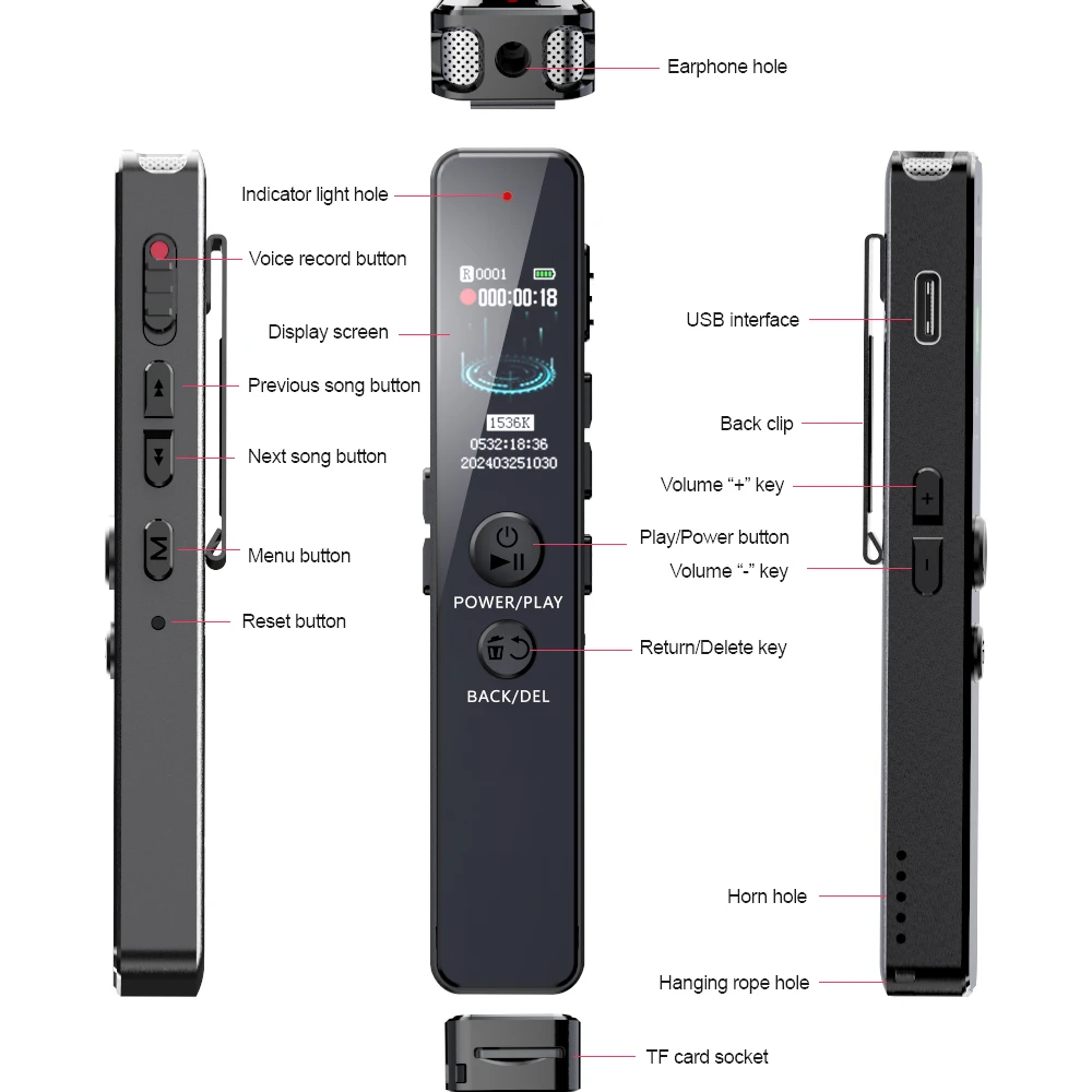 V76 128GB Digital Voice Recorder Bite Rate 1536kpbs Voice Activated Audio Recording Noise Reduction with Playback MP3 Music Play