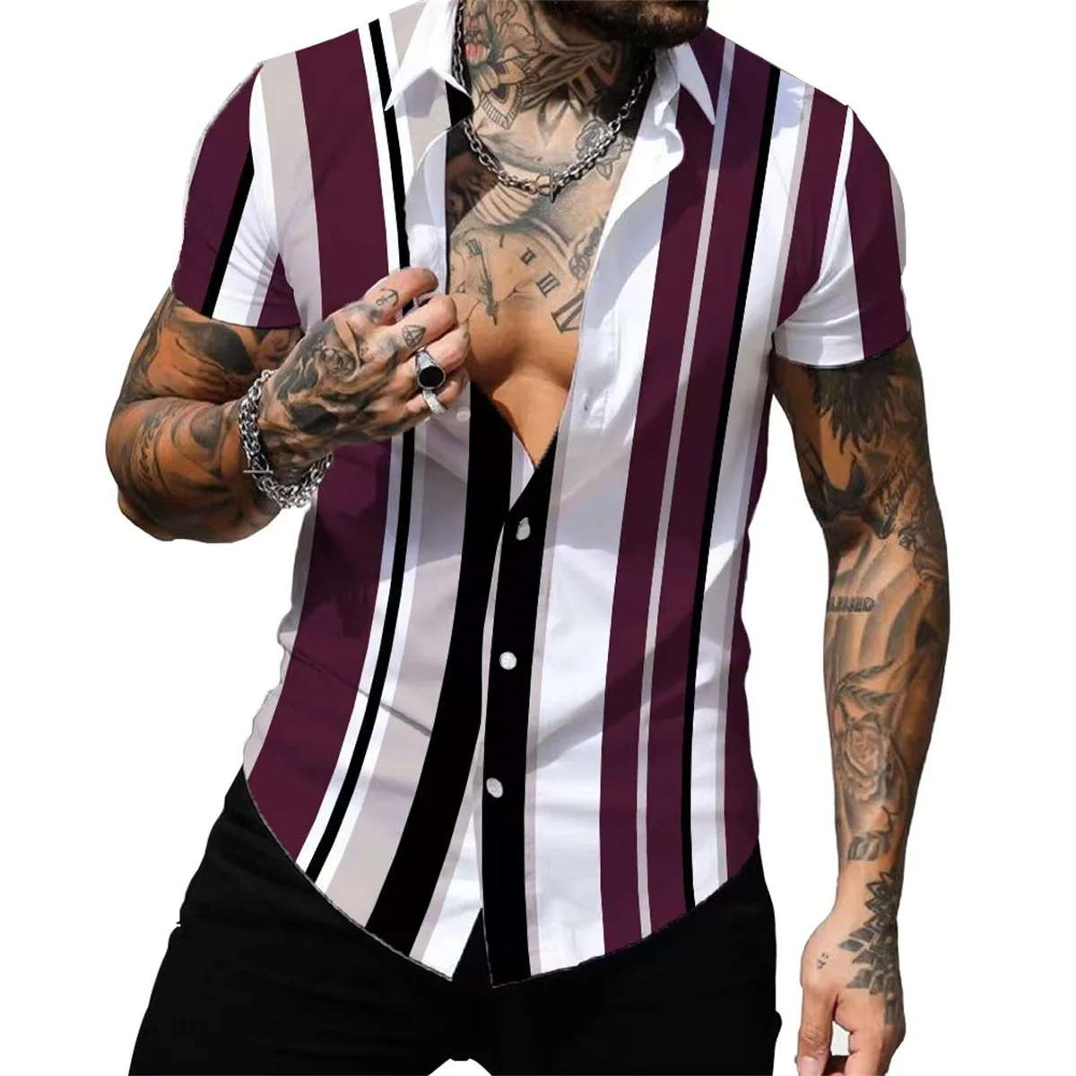 Striped Colorful Shirt Fashion Casual Outdoor Designer Street Party Men's High Quality Button T-shirt Short Sleeve Shirt 2023 6