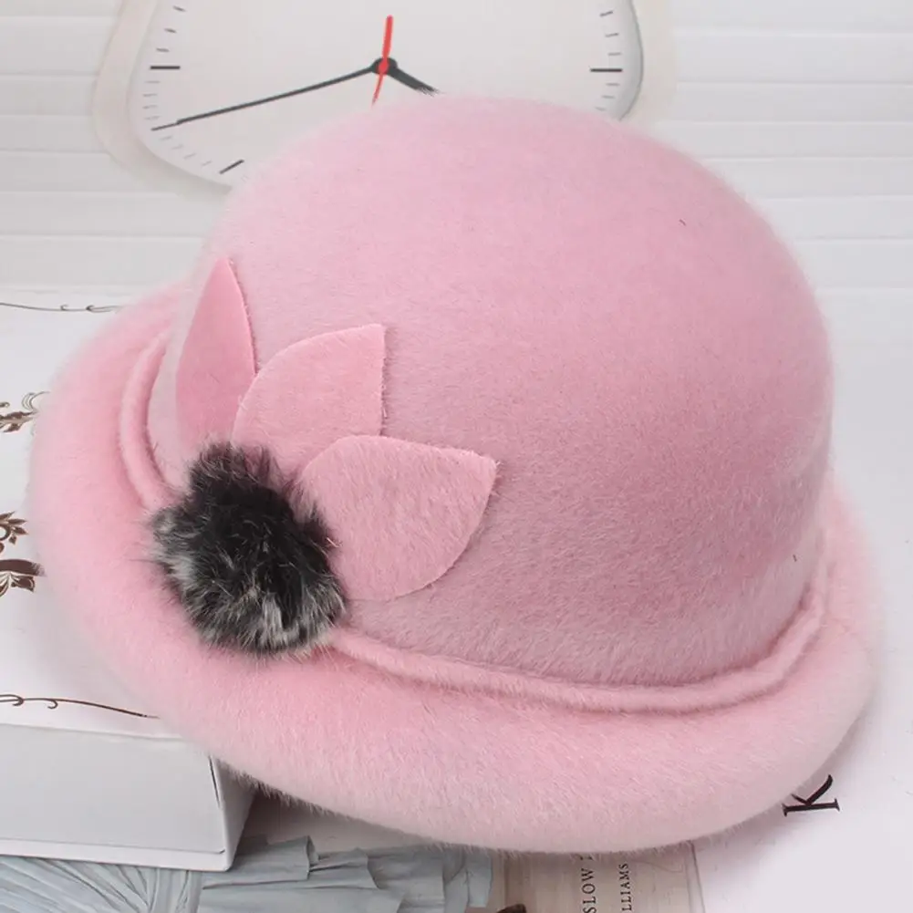 Women Winter Hat Elegant Windproof Flower Embellished Basin Hat Ultra-Thick Keep Warm Autumn Winter Imitation Fur Hat Basin Caps 4