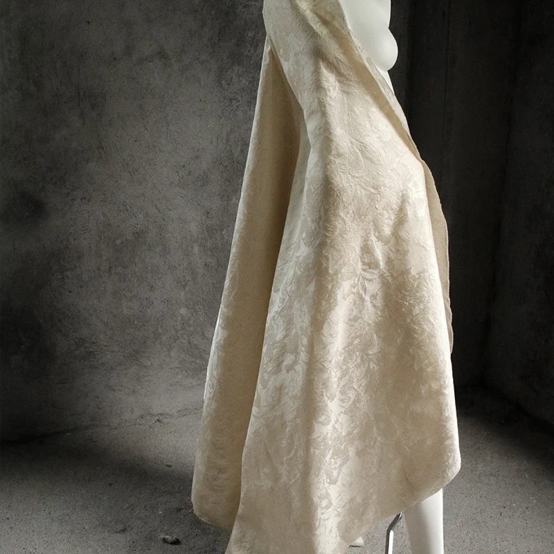 Dark-textured Glossy Jacquard Wrinkled Cotton Linen Fabric Vintage Hard Silhouette Clothing Designer Fabric