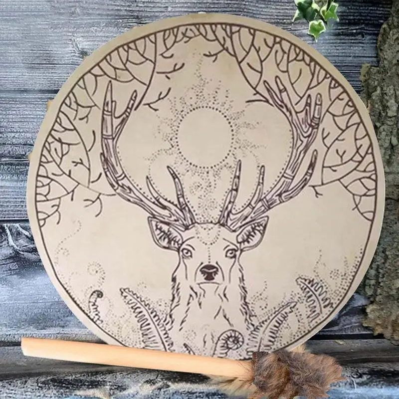 Drum Shamanic Deer Tree-themed Siberian Drum Decoration Handmade Shamanic Siberian Drums Spirit Music With Drumstick Home