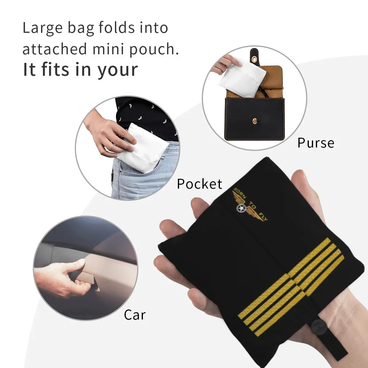 Reusable Born To Fly Flight Pilot Shopping Bag Women Tote Bag Portable Flying Aviation Aviator Grocery Shopper Bags
