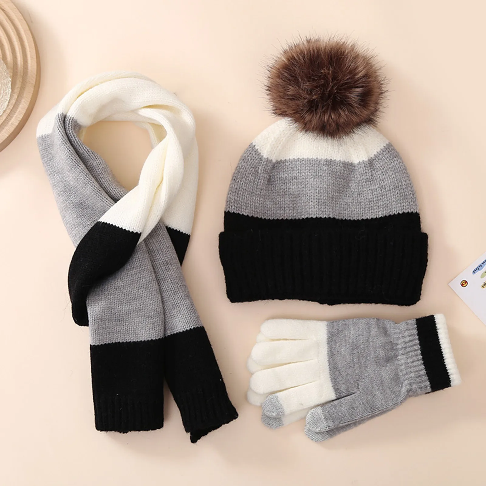 Gloves Scarf Hat Set Children 8 To 15 Years Old Winter Warm Suit Plus Wool Thickened Knitted Hat Gloves And Scarf Set