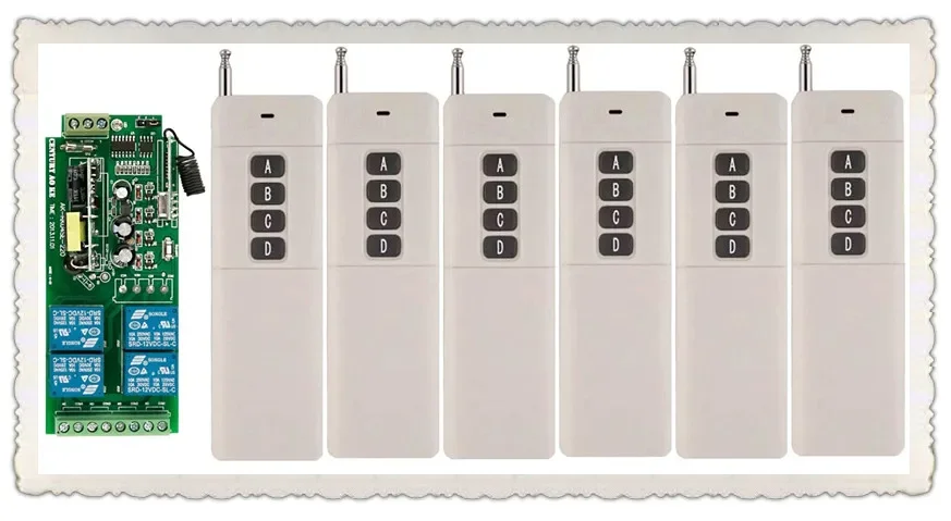 

6pcs Long Transmitter AC85v~250V 110V 230V 4CH Wireless Remote Control Switch 220V Relay Output Radio RF Transmitter Receiver