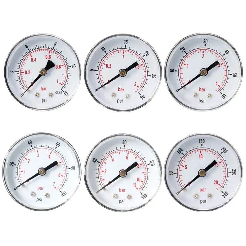 

Pressure Gauge Metal Structure 50mm Dial 1/4 BSPT Axial Pressure Gauge for Air Water Oil & Gas Durable