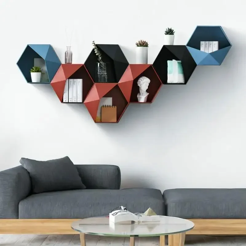 Home Decor Hanging Wall Shelf Flower Pot Shelves Wall Decor Storage Holder Hexagon Storage Box Room Decor Creative Combination