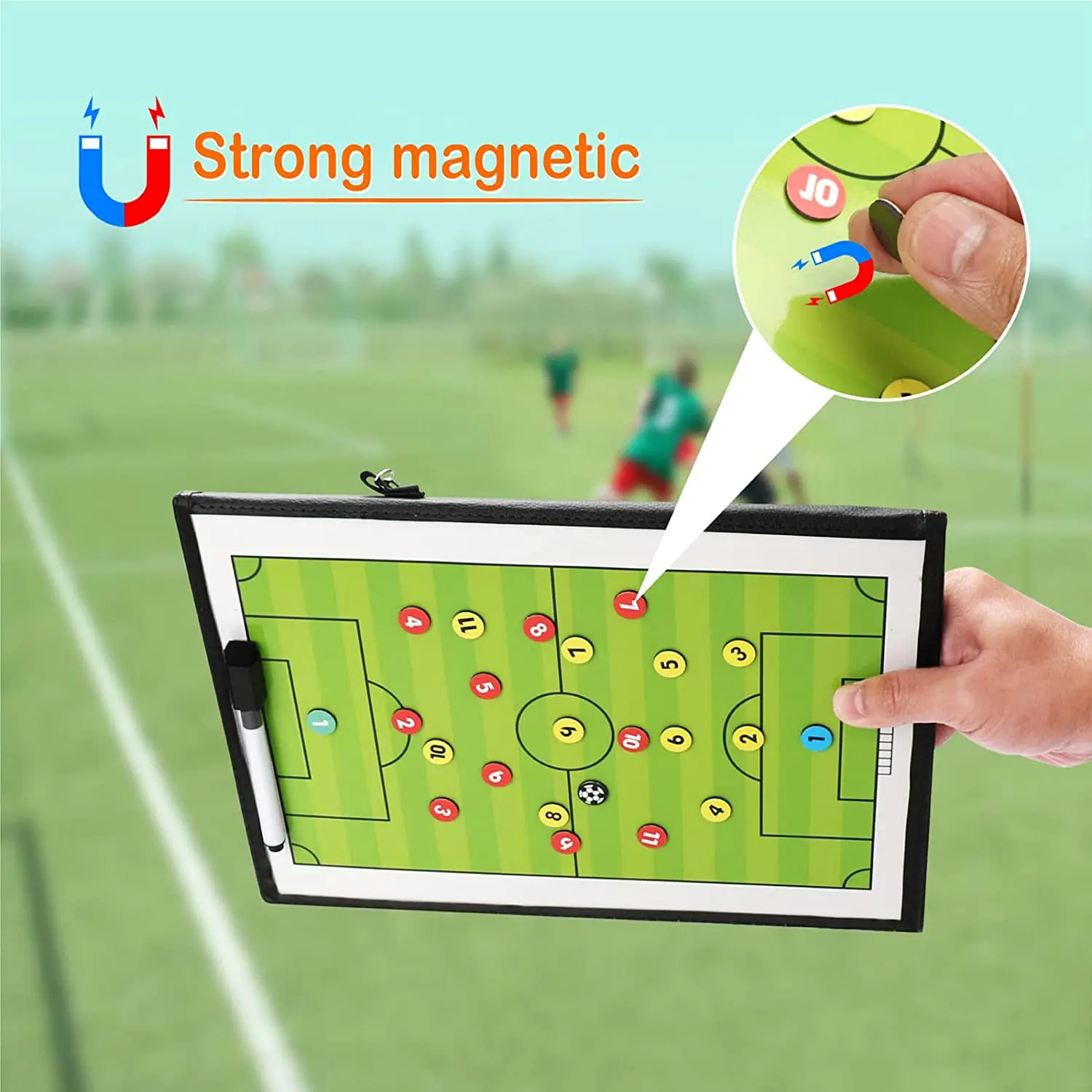 Soccer Tactical Board Foldable Magnetic Soccer Strategy Coaching Board Erasable Coaches Clipboard with Magnets and Marker Pen Soccer Accessories