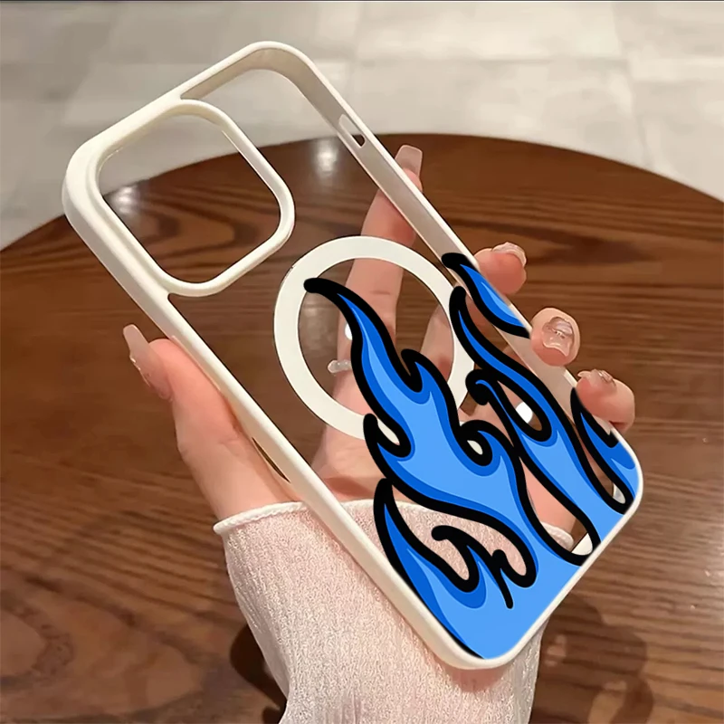Blue Flame Magnetic Transparent Phone Case Cover