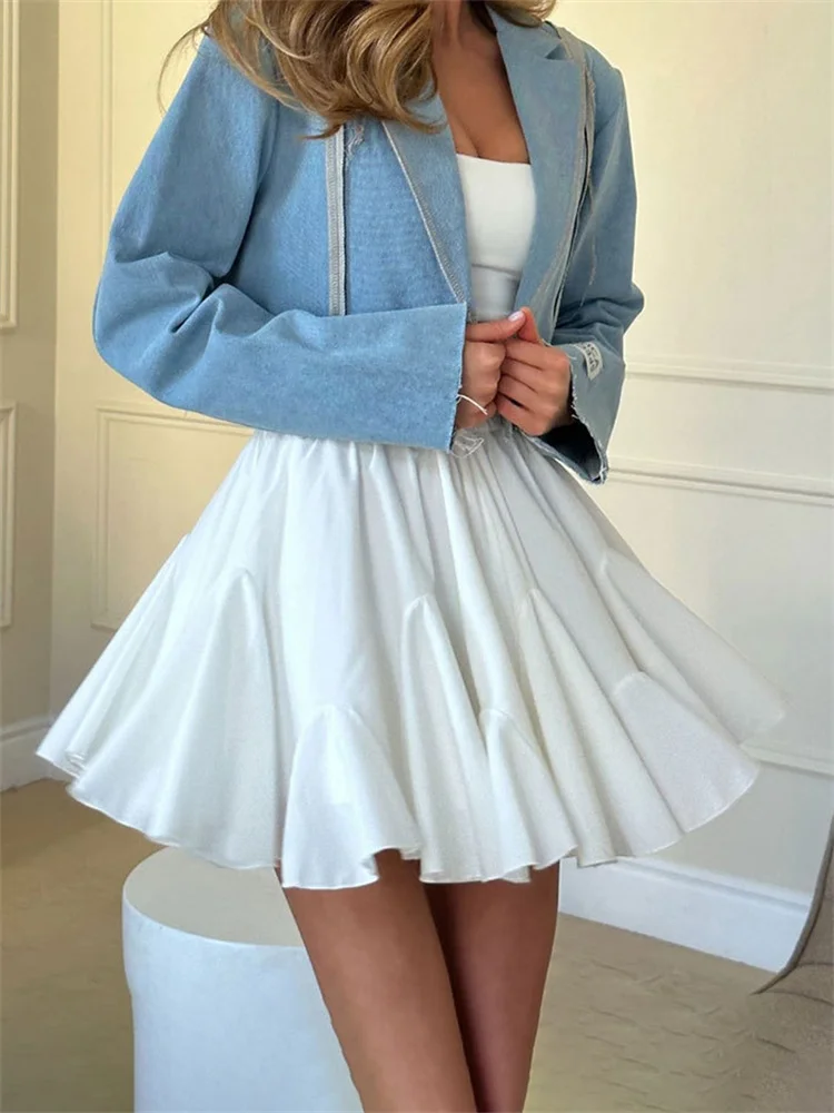 Tossy Fashion Summer Pleated Skirts For Women High Waist White Ruffled Patchwork Ladies Streetwear 2024 Y2k Solid Mini Skirt New