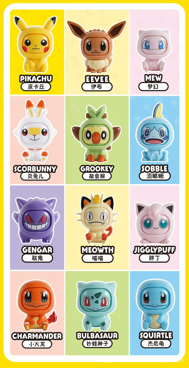 12 Style Pokemon Anime Figures Toys Variable Face Model Pikachu Charmander Squirtle Bulbasaur For Children Birthday Gifts Kawaii
