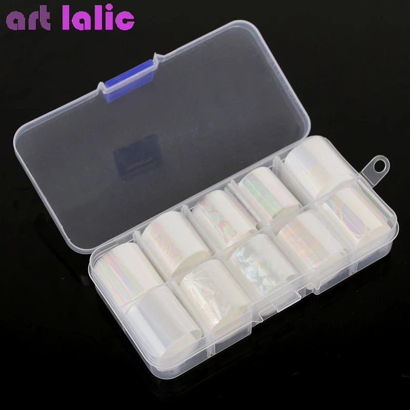 Holographic Nail Foil Set 10 Rolls / Box 2.5*100cm Gradient Transparent AB Color Transfer Sticker Manicure Nail Art Decals nail stickers nail art decoration nail decals