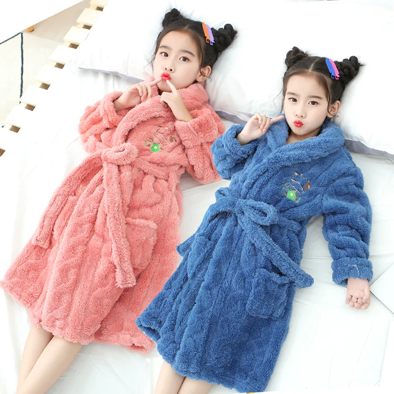 Kids Bathrobe Flanel Sleepwear Girls Cartoon Nightgown Baby Pajamas Autumn Winter