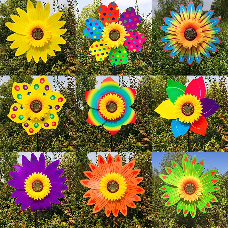 Sunflower Windmill Metal Stake Outdoor Decor for Your Patio and Lawn Rotating Sunflower Wind Spinner Stake Garden Decor