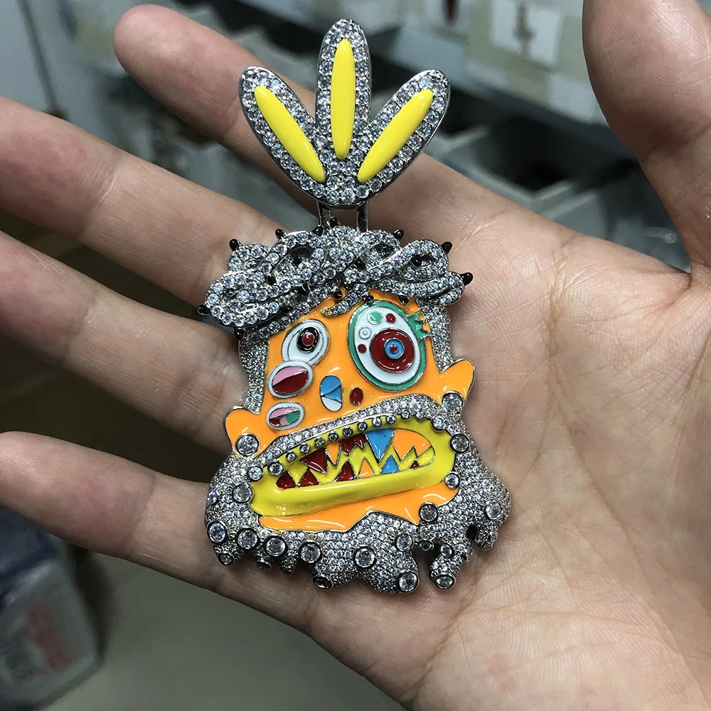 UWIN Enameled Religious Jesus Pendant Necklaces Iced Out Zirconia Red Color Oil-Drip Charms Fashion Hip Hop Jewelry for Gift