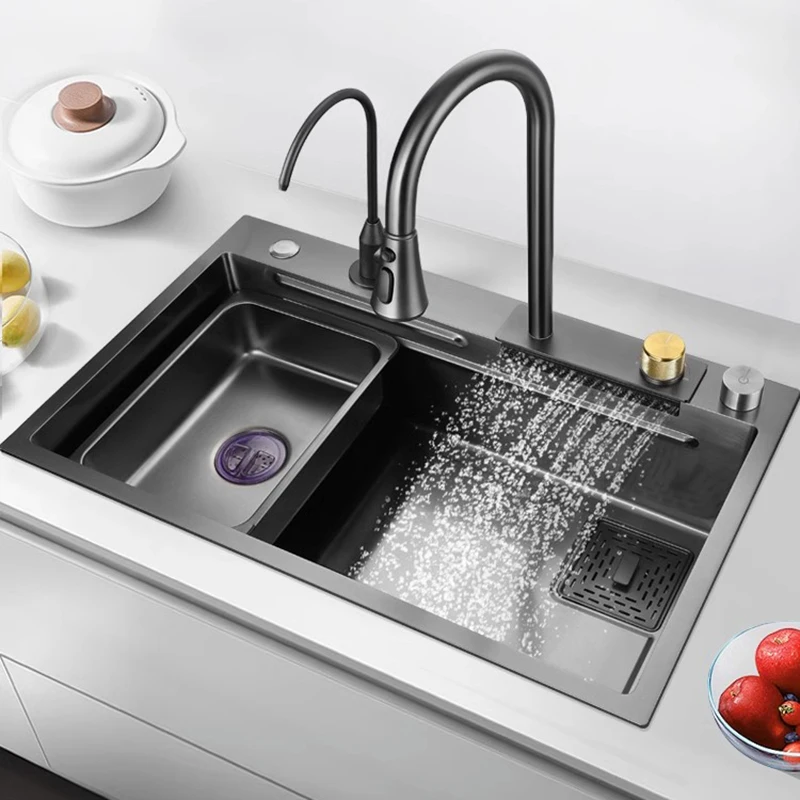 Nordic Metal Kitchen Sinks for Bar Counter Smart Digital Display with Cup Washer Sinks Light Luxury Design Sink for Dining Room