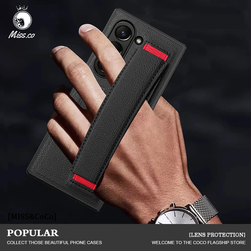 Luxury Leather Wristband Holder Phone Case with Glass Film - All-Inclusive Shockproof Design