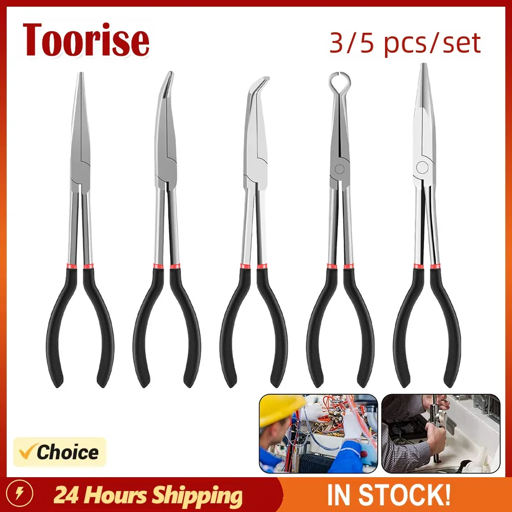 

3/5pcs Long Nose Plier 11" Long Reach Straight Clamp for Machinist Repair Tool Bent Nose Tongs Protable Non-slip Circle Pliers