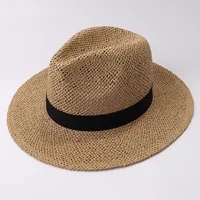 Black Ribbon Band Panama Hats Summer Women Sun Hat for Men Jazz Top Wide Brim Staw Beach Hat Derby Party Wedding Hat 4