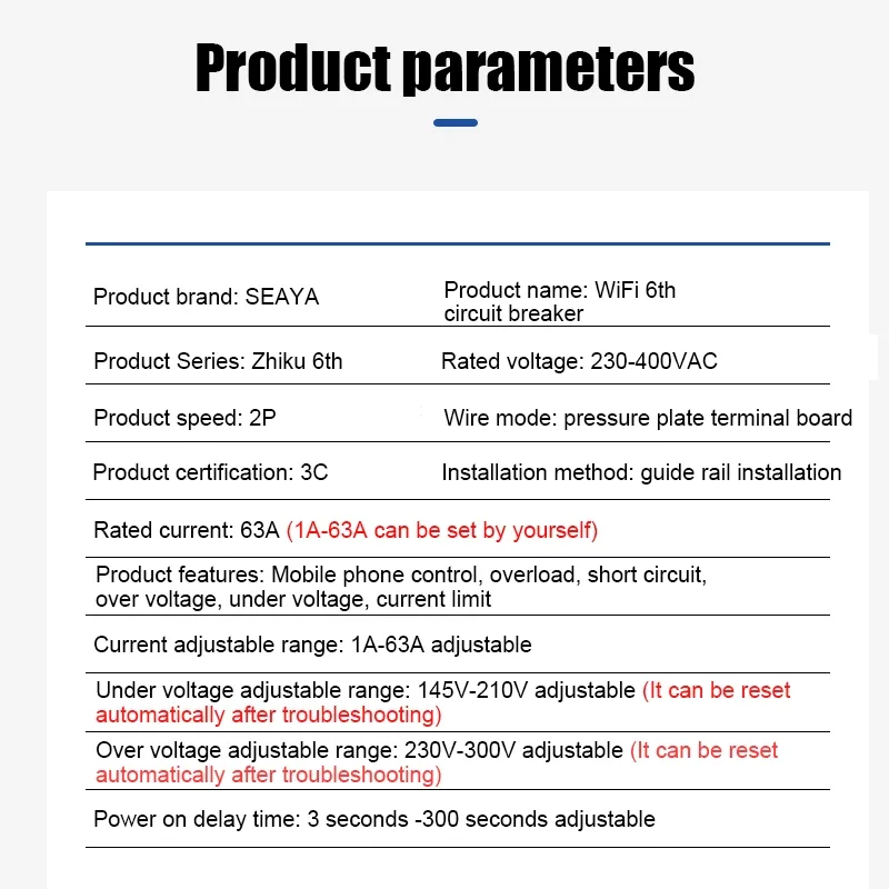 WiFi Self-Compound Circuit Breaker 50Hz 220V XYZK6-63 C63 Protective Device Over And Under Voltage 1-63A Adjustable Switch