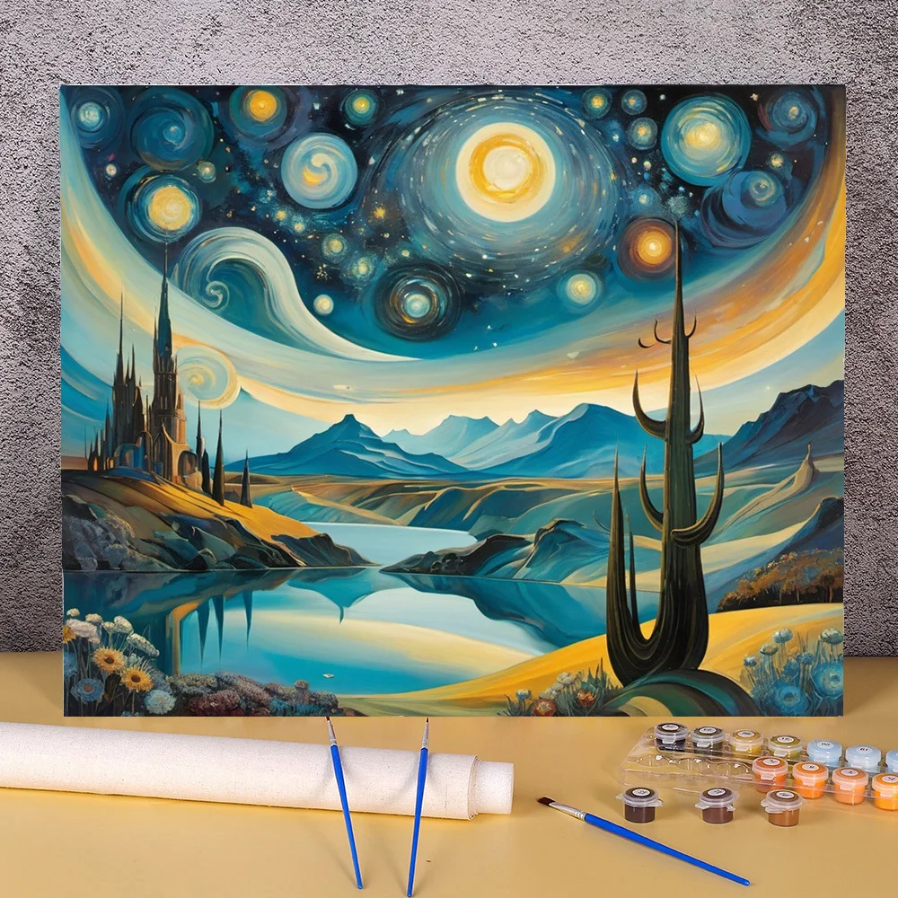 DIYPaintingByNumbersAbstractStarrySkyAcrylicPaintByNumbersKitHandpaintedForLiving
