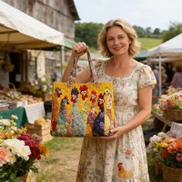 Sac fourre-tout matelassé vintage tendance, motifs imprimés en 3D, grande capacité, sac de voyage léger en toile de coton, accessoire pour femme 3
