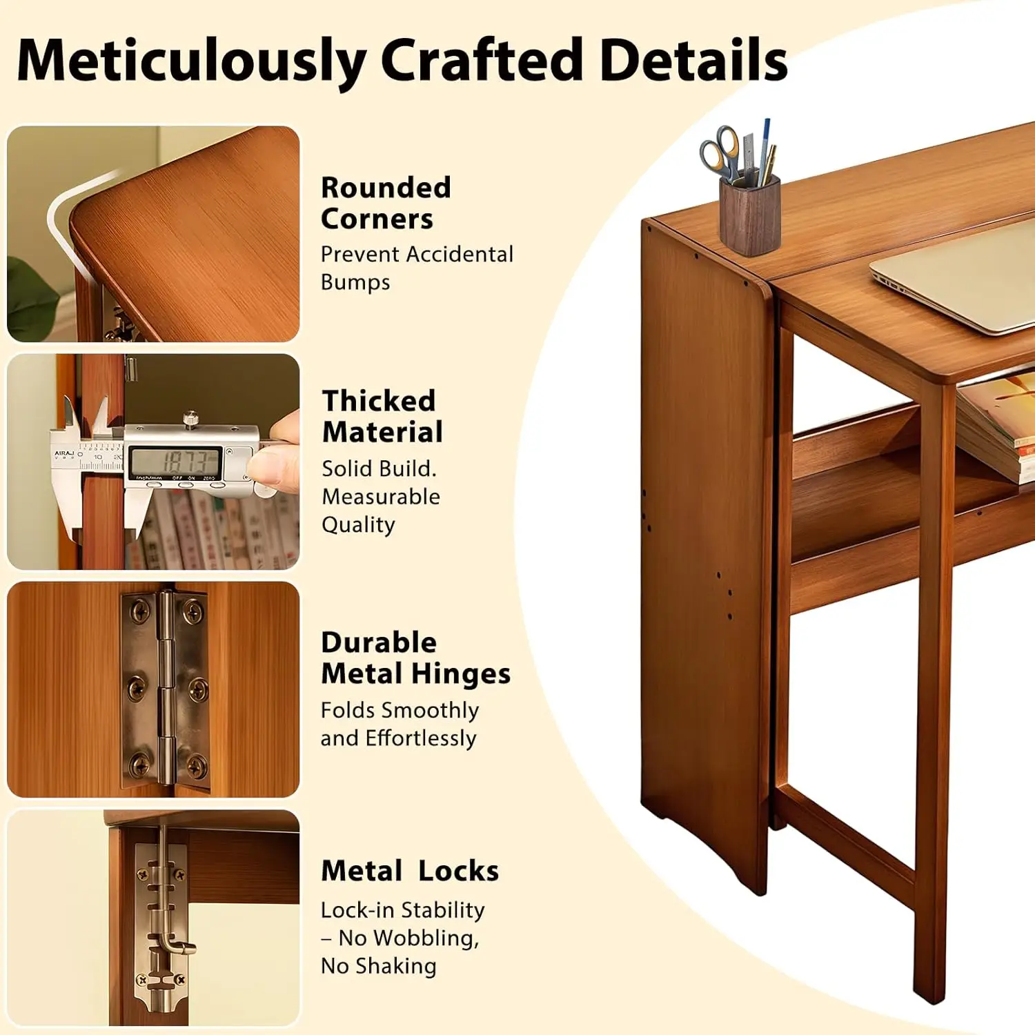 40" Folding Laptop Computer Desk Bamboo Desk Indoor Bedroom Living Home Office Desks Adult