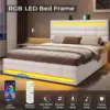 Queen Bed Frame with Drawers, LED Bed Frame with Charging Station, Pu Leather Platform Bed Frame Queen Size with Storage, White 3
