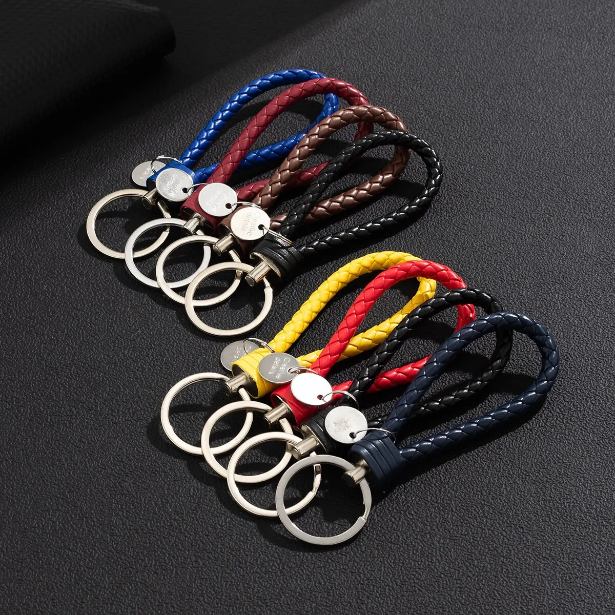 SwirlColor Pack Of 5 Braided PU Leather Strap Keyring Keychain Car Key