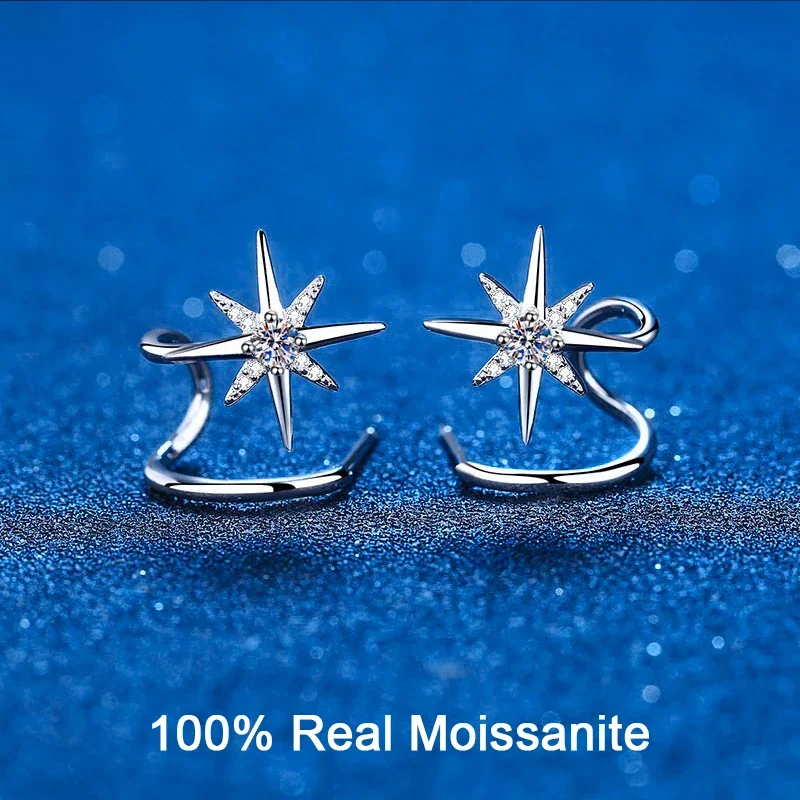 0.28Ct Moissanite Star Climber Cuff Orecchino In Argento Sterling Twist Crawler Cuff Orecchini A Bottone Con Fiocco Di Neve Per Gioielli Da Donna