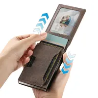 Capa de luxe en cuir PU de haute qualité pour hommes, portefeuille avec fente pour cartes, boîte à cartes, appuyez sur le bouton, éjecère automatiquement la carte 4