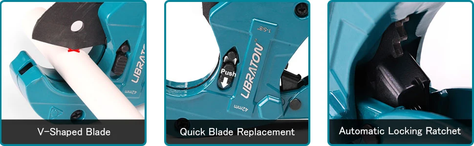 Libraton PVC Cutter Up to 42mm Ratcheting Pipe Cutter Hoses Cutter with Replacement Blade Plastic Pipe Cutter for Plumbing Pipes