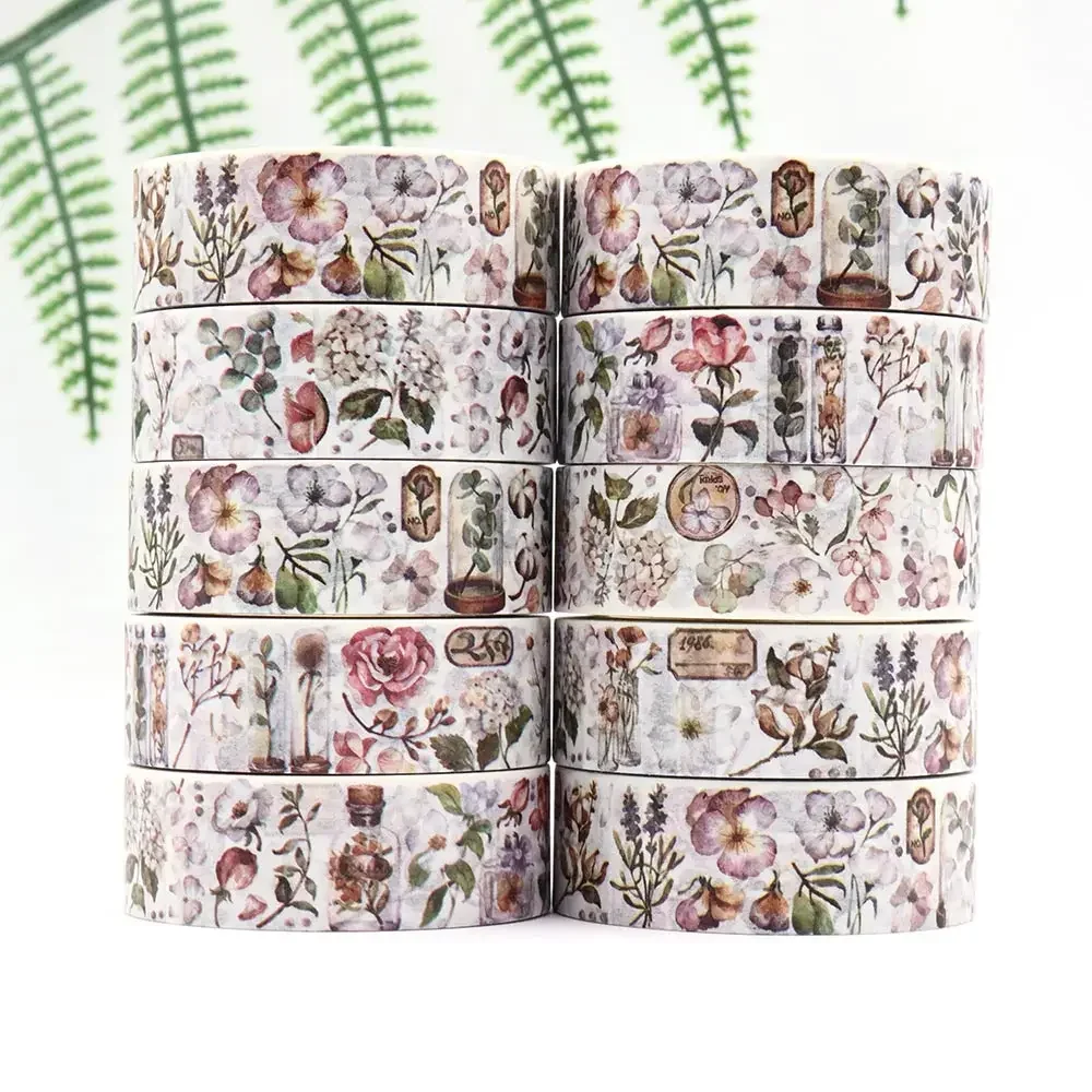 Új 1db 15mm X 10m Virágos Asztallap Színes Magnószalag Álruhába öltöztet adhesiva washi tapes Hivatali székhely Anyagellátás scrapbooking Álló tapes