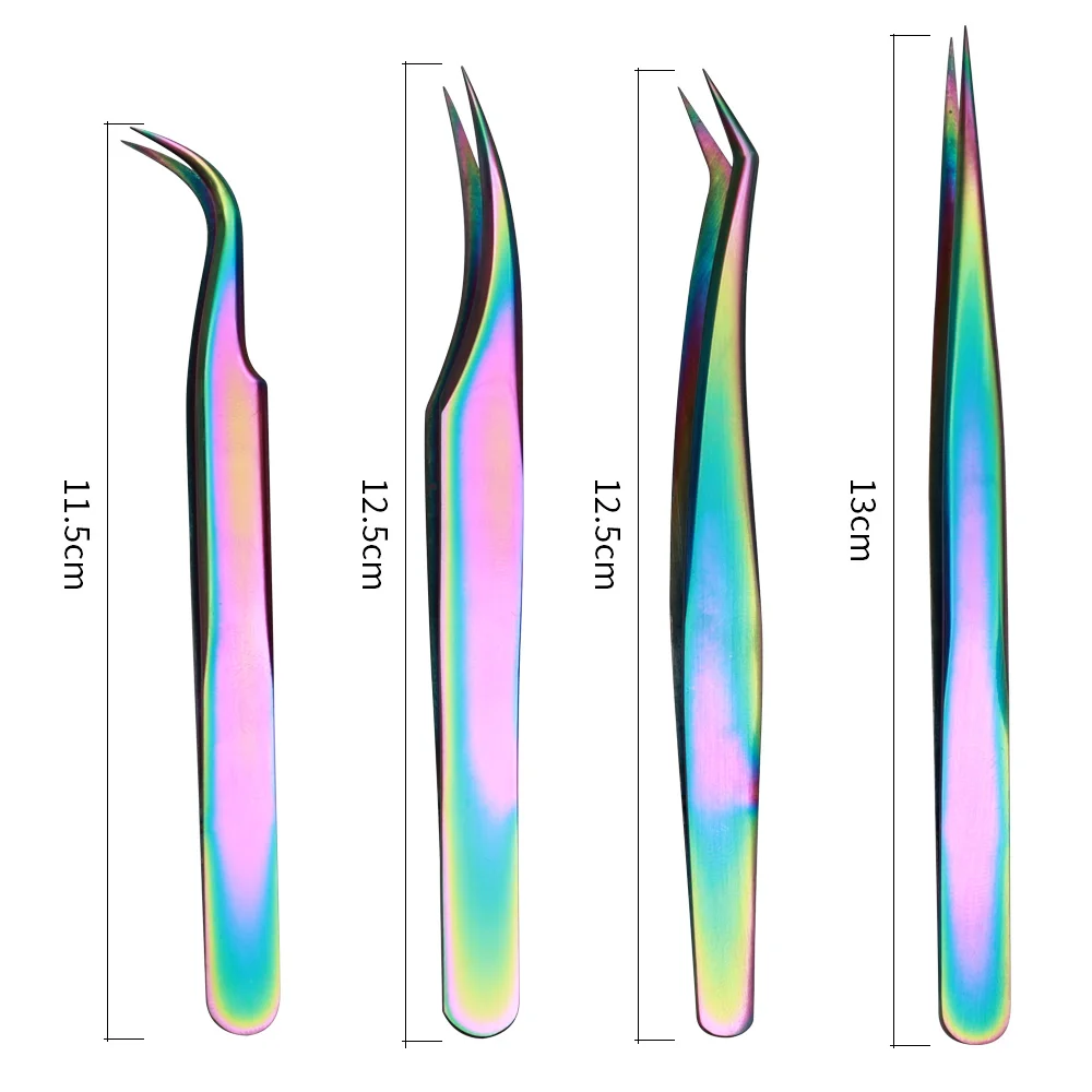 Colorful Curved Tip Eyelashes Tweezers Stainless Steel Precision Eyelash Grafting Tweezers Eye Makeup Eyelash Extension Tweezers 6