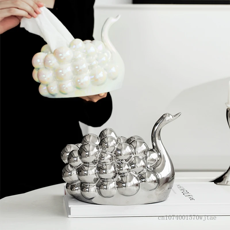 

European Style Luxury Ceramic Tissue Box European, Living Room, Bedroom, Table, Dining Decoration, Swan Shaped Paper Drawer, 1Pc