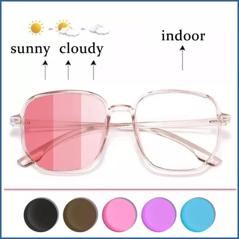 

Photosensitive Color Changing Sunglasses Metal Frame Myopia Glasses Korean Women's Reading Glasses 0 To -6.0