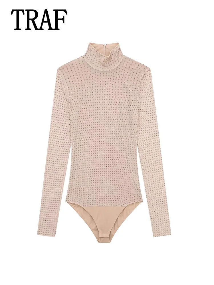 

Женский сетчатый комбинезон с длинным рукавом, коротким воротником и длинным рукавом