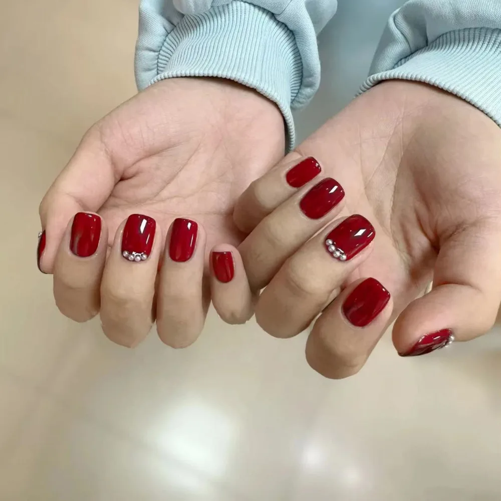 

Wearable Manicure French Fake Nails Fashion Square Head Full Cover False Nail Valentine's Day Press on Nails Women