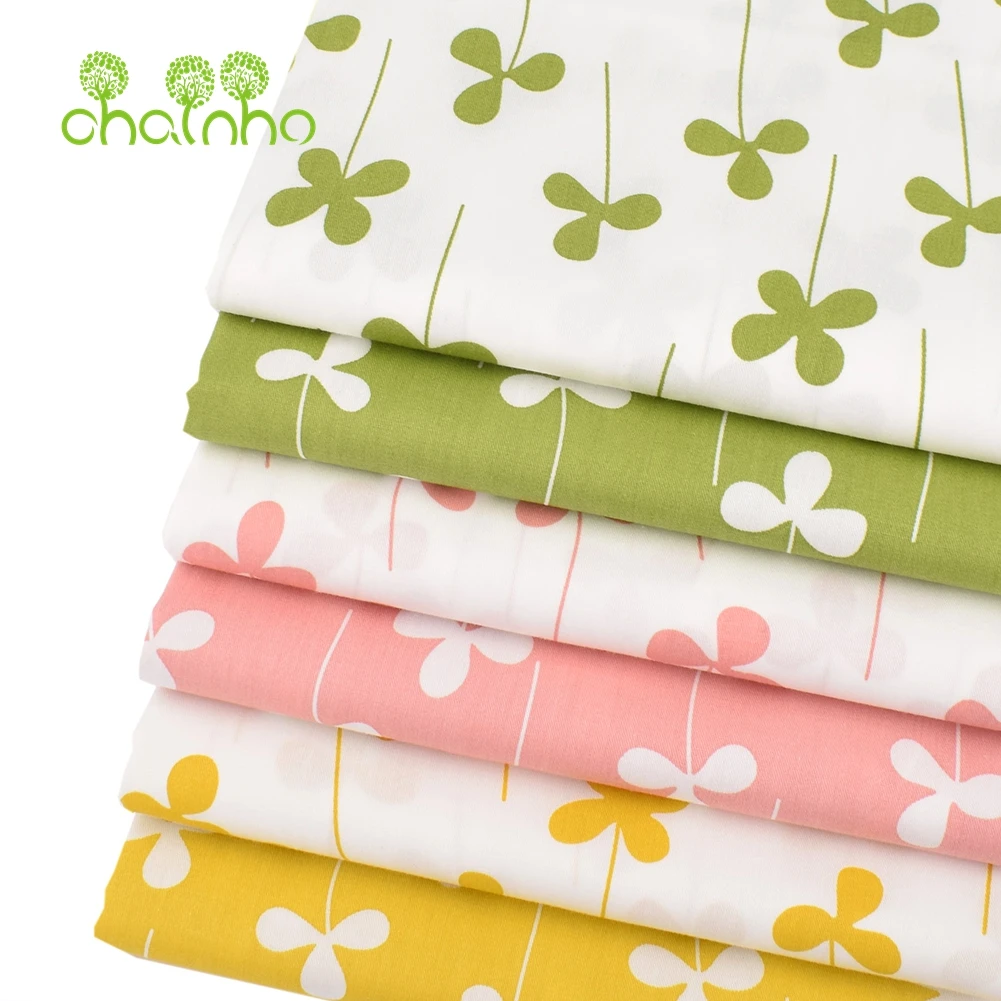 Chainho,Printed Twill Weave Cotton Fabric,DIY Sewing Quilting Material,Patchwork Cloth,Clover Series,2 Specification,15C293