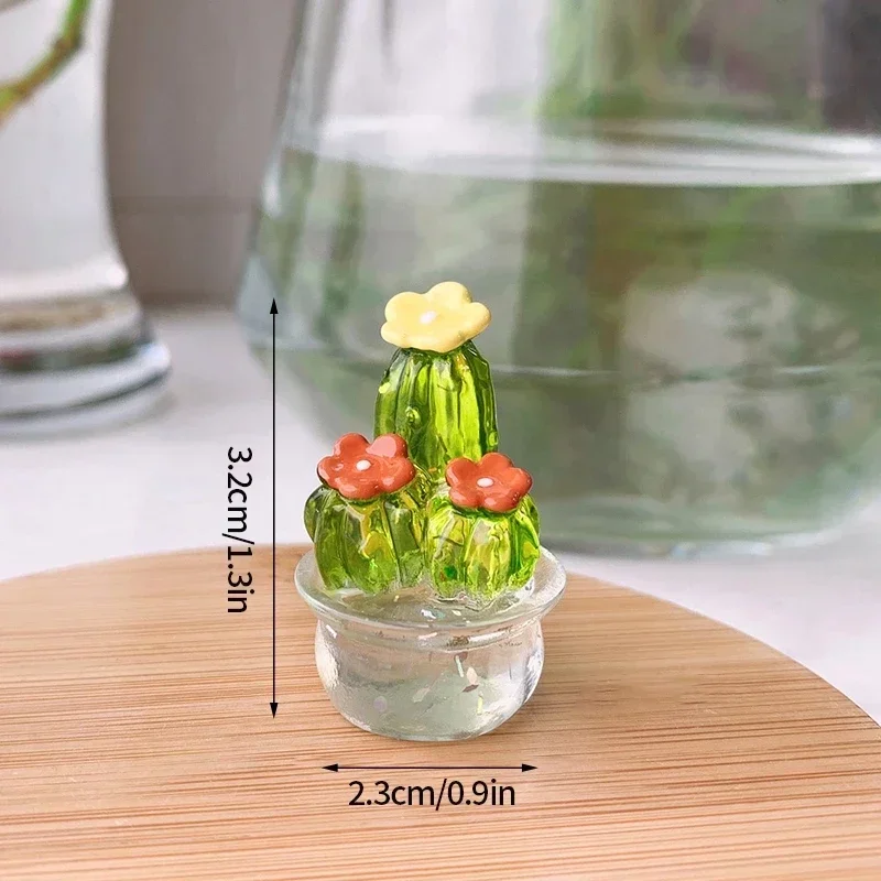 Mini Cactus Figurines Ornaments  Glass Cactus Bonsai Decor Sculptures and Figurines Desktop Ornament  Car Home Decoration