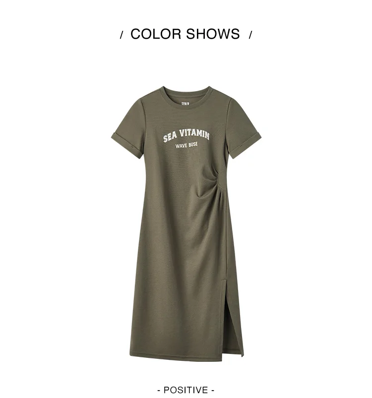Dress Women Vintage Casual Midi Dress Summer New Letter Print Split T-Shirt Dress