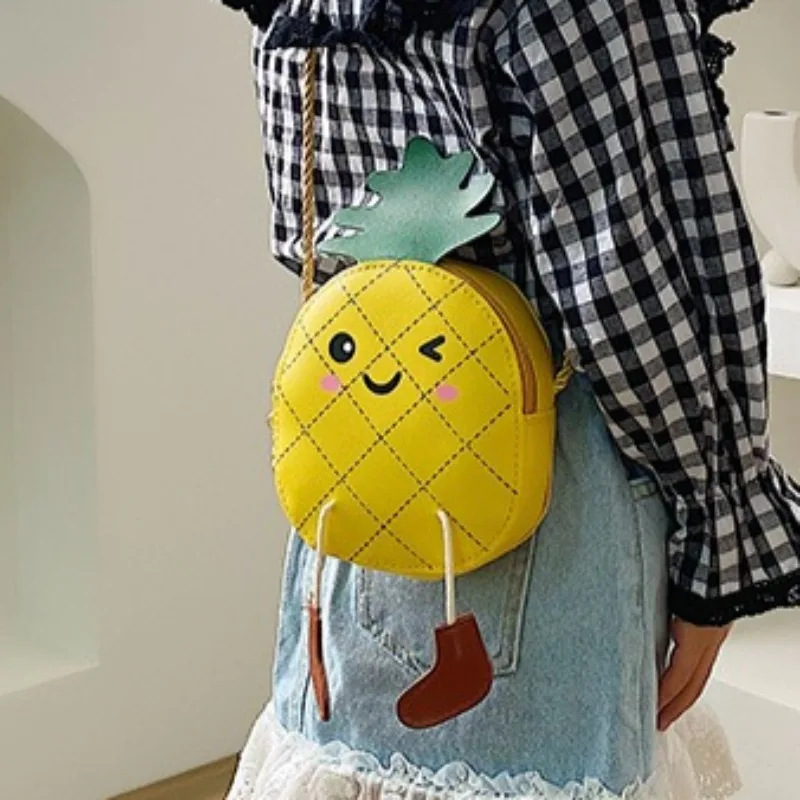 Kids Pineapple Shape Cartoon Mini Versatile Shoulder Bag Cute Zipper Stylish Novelty Bag Kawaii Trendy Girls Boys Crossbody Bag
