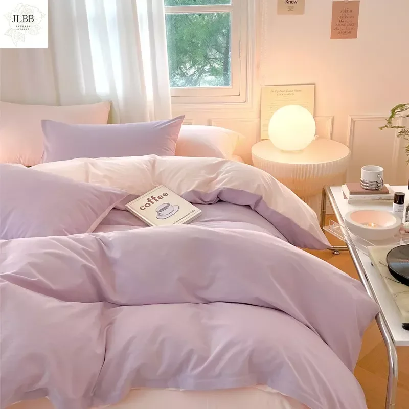 

Simple Fresh Queen Bedding Set 100% Cotton Soft Comfortable Duvet Cover Set with Sheets Quilt Cover and Pillow Covers Bed Sets