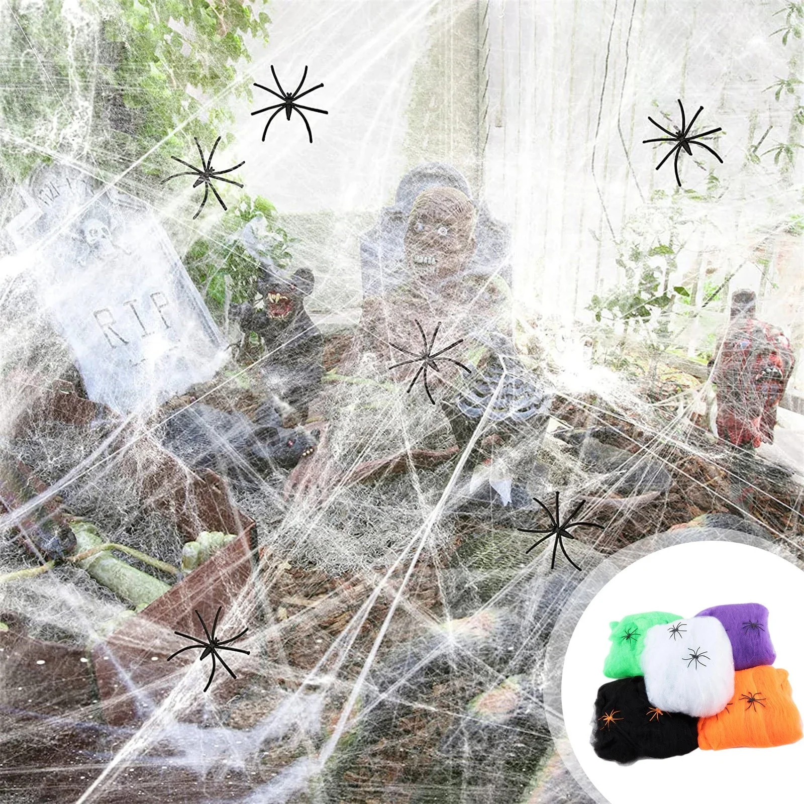 Halloween Decorative Cotton Thread Elastic Spider Web Artificial Spider Web Home Bar Haunted House Horror Party Decorative Props