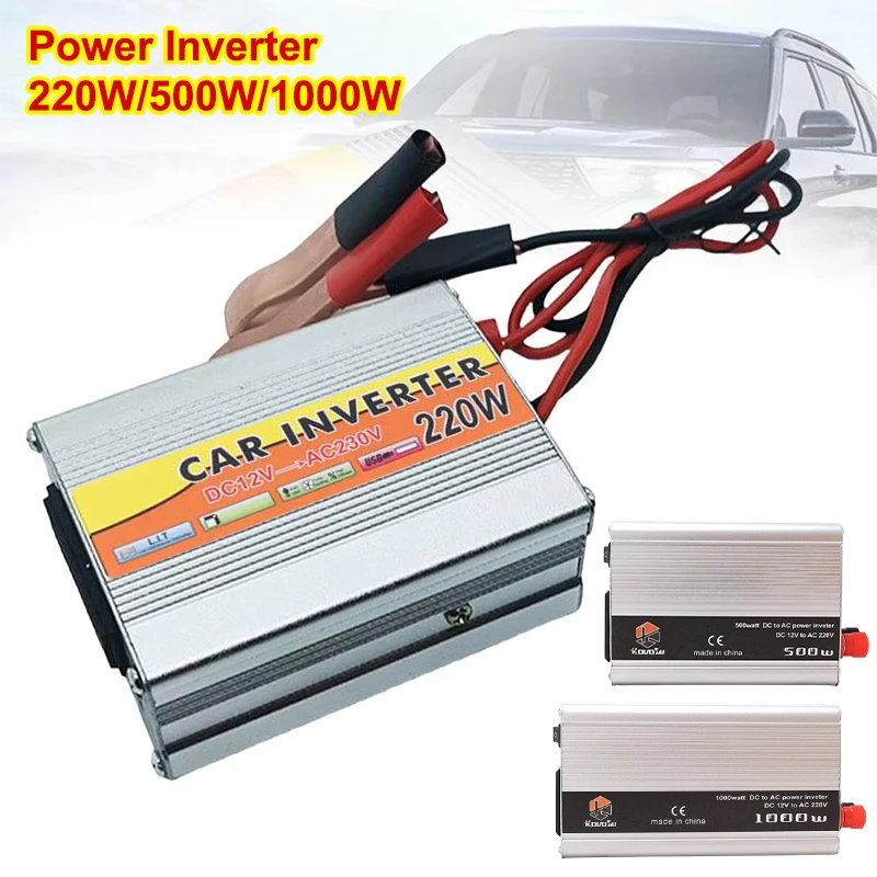 휴대용 순수 정현파 차량용 인버터 DC 12V 24V를 AC 220V 220W 500W 1000W로 변환하는 파워 뱅크 컨버터 태양광 보정파