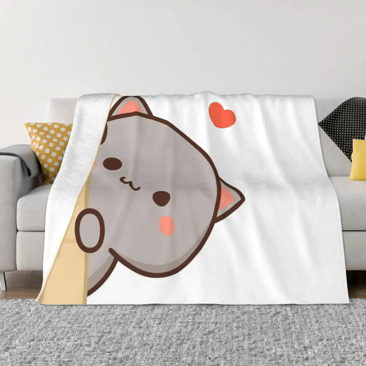 

Cute Peach And Goma Knitted Blankets Fleece Cartoon Cat Soft Throw Blankets for Bedding Couch Bed Rug