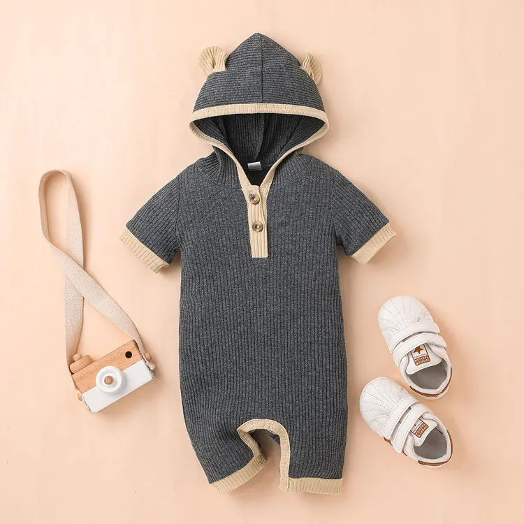 best baby bodysuits Fashion Solid Color Baby Clothes Boys Romper Summer Baby Girl Romper Cotton Short Sleeve Hoodie Newborn Clothing 3-12 Months Baby Bodysuits cheap