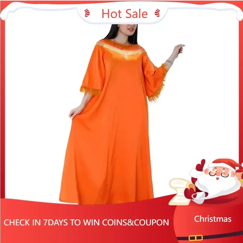 

Abaya Dress Spring Elegant Muslim Round Neck Orange Long Maxi Dress Muslim Fashion Abaya Dubai Abaya Ankara Outfits Evening Gown