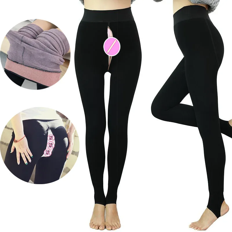 Velvet Invisible Open Crotch Push Up Leggings Outdoor Sex Pants See-through Thermal Pantyhose Women‘s Sexy Big Size Stockings