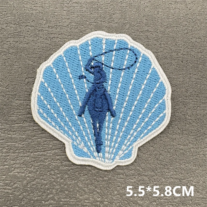 블루 오션 쉘 웨이브 패치 의류 스티커 서퍼 소녀 자수 패치 옷 DIY 바느질 스티커